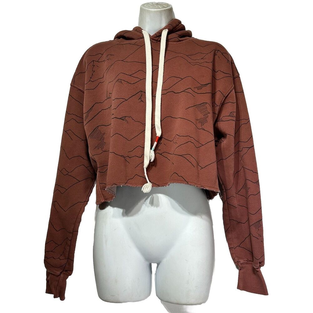 Wildfox Women's Brown Magnitude Harley Cropped Crop Mountain Print Hoodie Size S